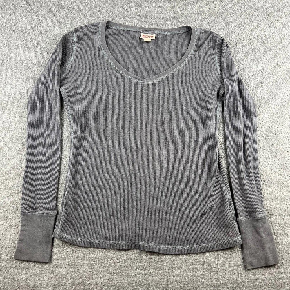 Mossimo Supply Co Women's Medium Gray Thermal Long Sleeve V-Neck Top
